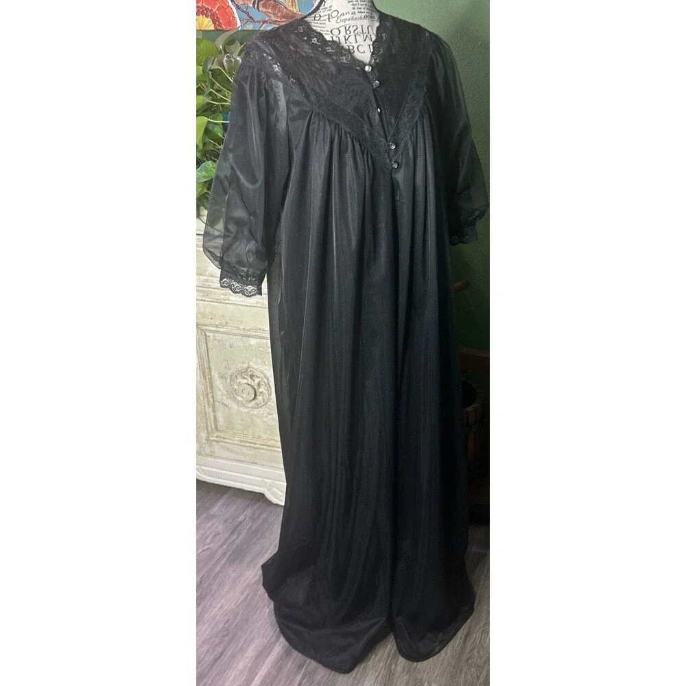 Vtg JC Pennys Black  Nightgown & Robe Peignoir Set- M Whimsigoth Goth Victorian
